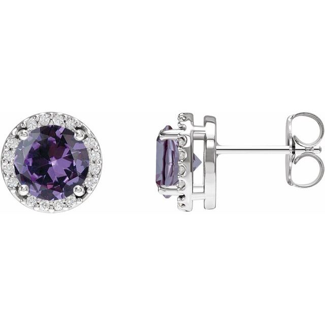 Sterling Silver Lab-Grown Alexandrite & 1/10 CTW Natural Diamond Halo-Style Earrings