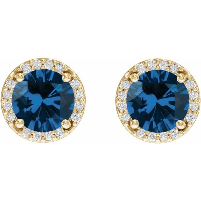 14K Yellow Lab-Grown Blue Sapphire & .05 CTW Natural Diamond Halo-Style Earrings