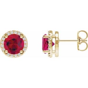 14K Yellow Lab-Grown Ruby & .05 CTW Natural Diamond Halo-Style Earrings