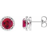 14K White Lab-Grown Ruby & 1/10 CTW Natural Diamond Halo-Style Earrings