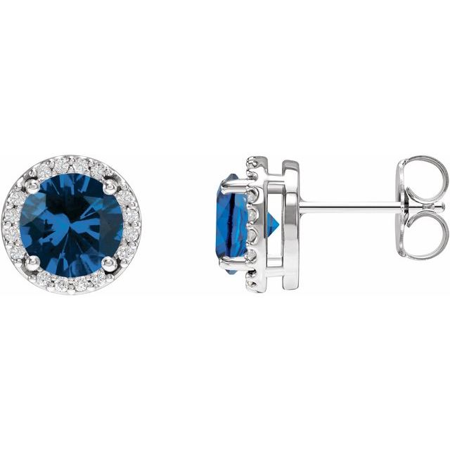 Sterling Silver Lab-Grown Blue Sapphire & 1/10 CTW Natural Diamond Halo-Style Earrings