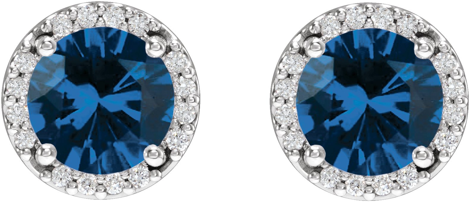 14K White Lab-Grown Blue Sapphire & .05 CTW Natural Diamond Halo-Style Earrings