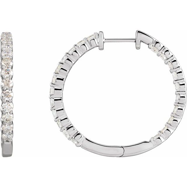 14K White 3 CTW Natural Diamond Inside-Outside Hinged 30 mm Hoop Earrings