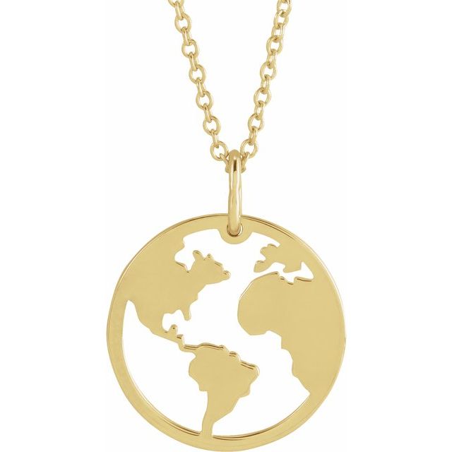 14K Yellow 19.2x15 mm Earth Cutout 16-18" Necklace