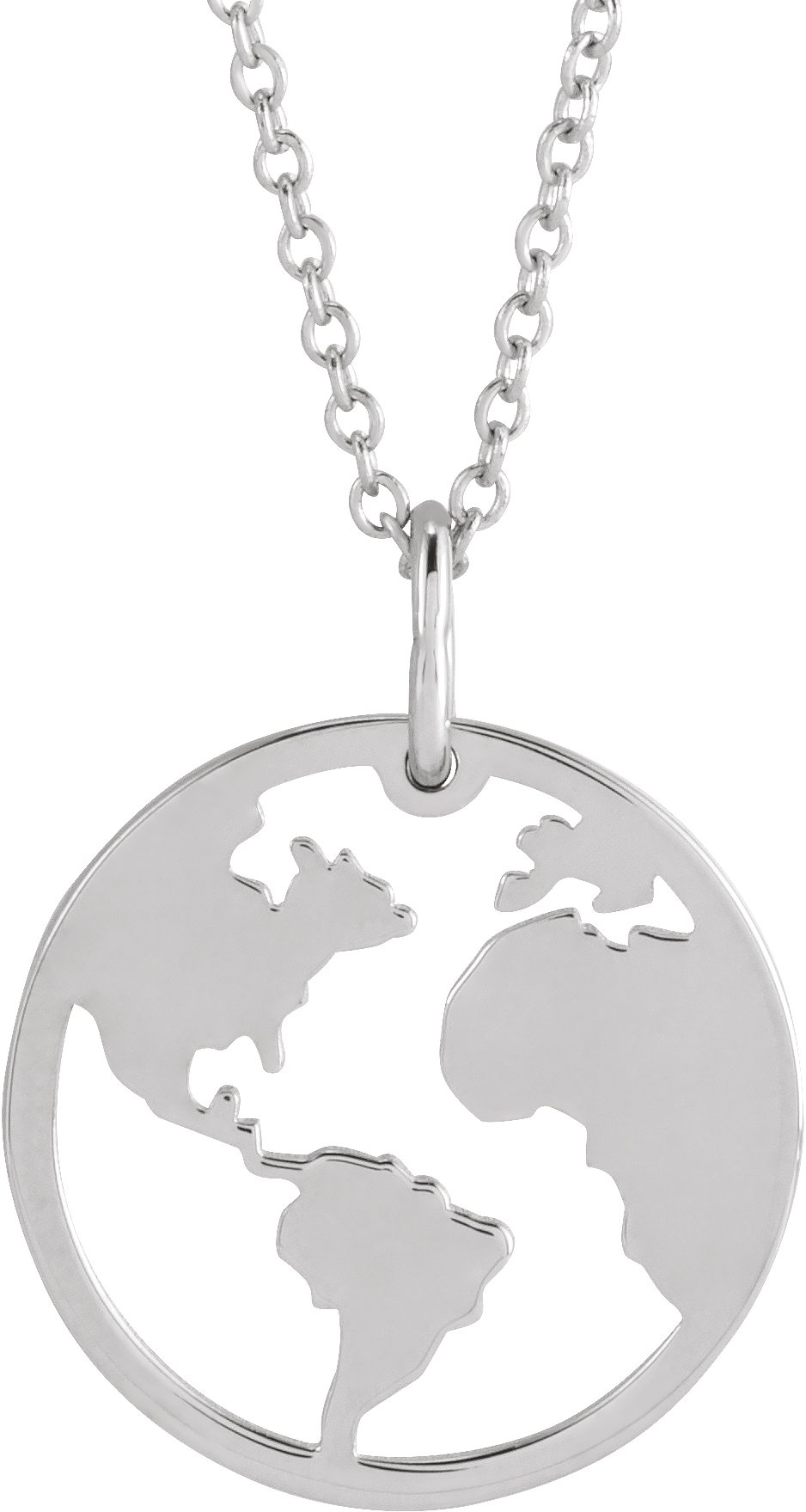 14K White 19.2x15 mm Earth Cutout 16-18" Necklace