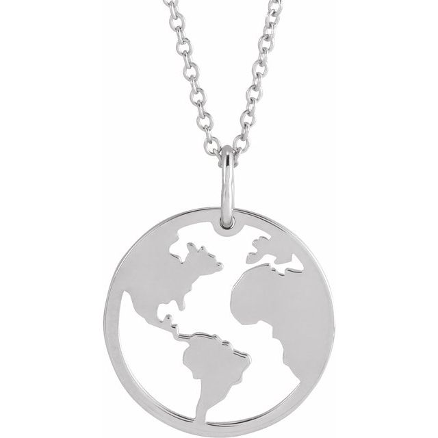Sterling Silver 19.2x15 mm Earth Cutout 16-18 Necklace