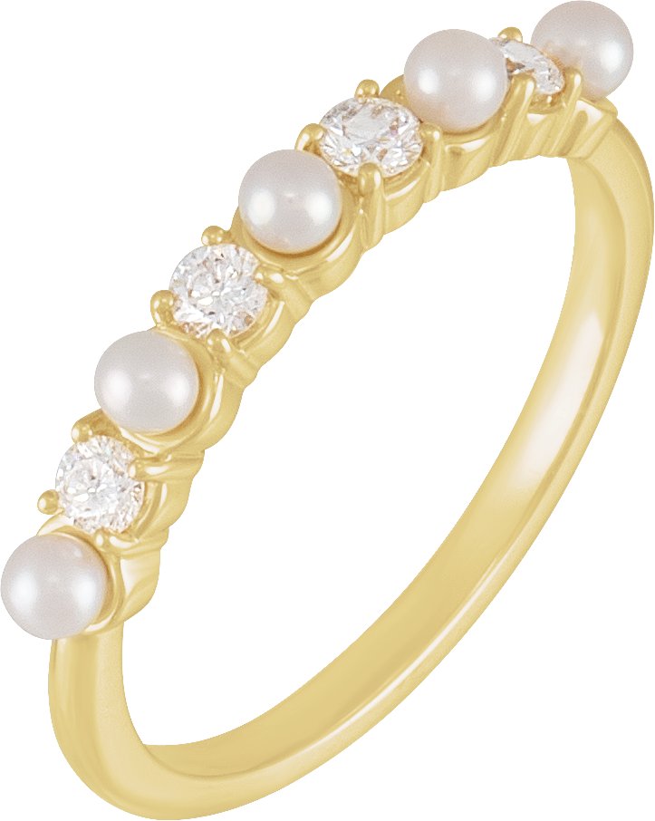 14K Yellow  Cultured White Seed Pearl & 1/4 CTW Natural Diamond Anniversary Band