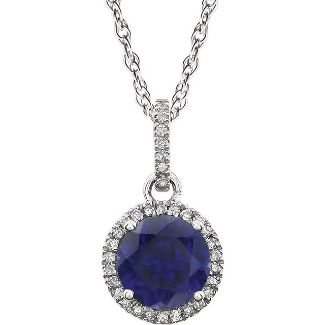 14K White Lab-Grown Blue Sapphire & 1/10 CTW Natural Diamond 18 Necklace
