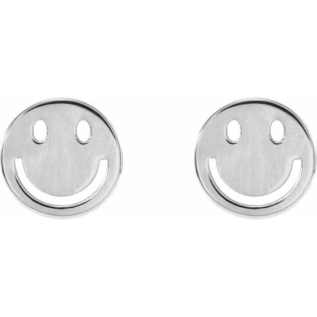 14K White 6 mm Smiley Face Earrings