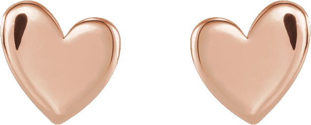 14K Rose 4 mm Asymmetrical Heart Threaded Post & Back Earrings