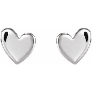 14K White 4 mm Asymmetrical Heart Earrings
