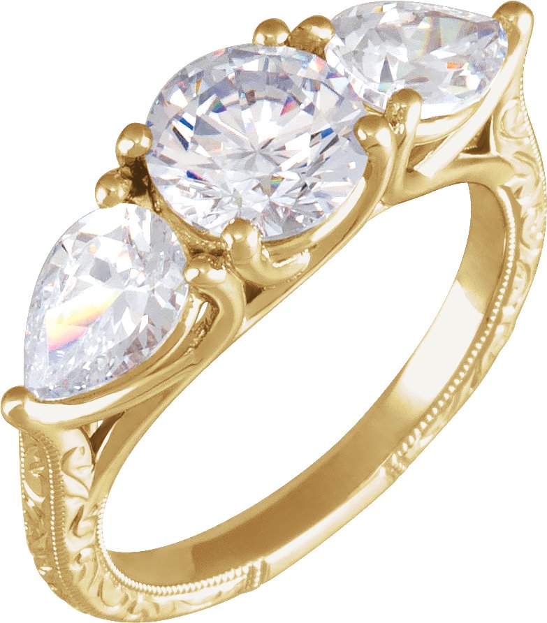 14K Yellow 7 mm Кръгъл Три камъка Годежен пръстен Монтаж