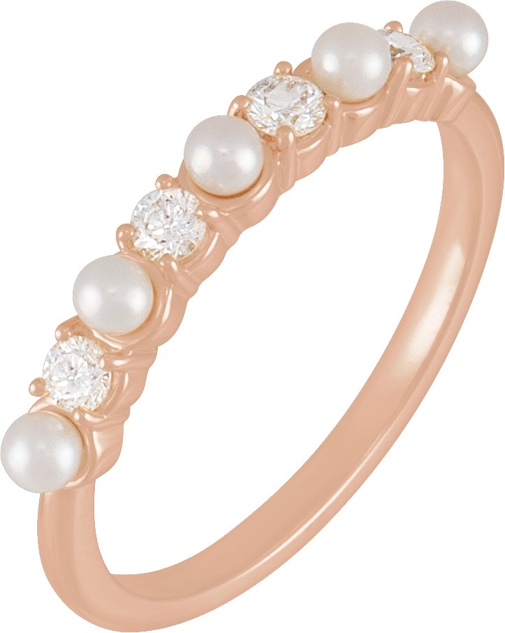 14K Rose  Cultured White Seed Pearl & 1/4 CTW Natural Diamond Anniversary Band