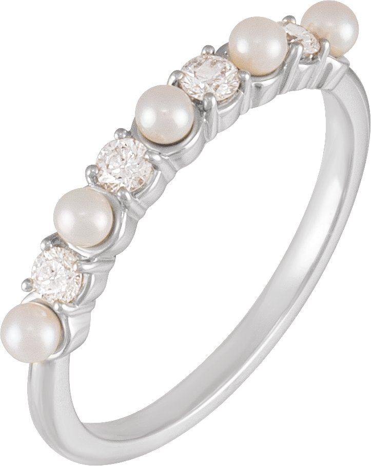 14K White Cultured White Seed Pearl and 0.25 CTW Natural Diamond Anniversary Band Ref 19670788