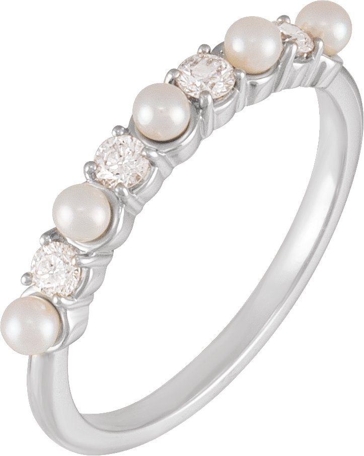 14K White  Cultured White Seed Pearl & 1/4 CTW Natural Diamond Anniversary Band