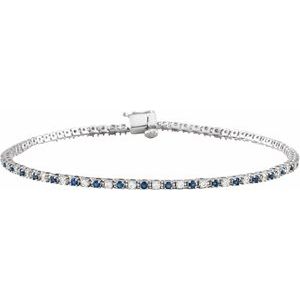 14K White Natural Blue Sapphire & 5/8 CTW Natural Diamond Line 7 1/4" Bracelet