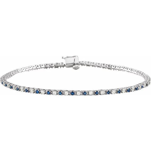 14K White Natural Blue Sapphire & 5/8 CTW Natural Diamond Link 7 1/4" Bracelet