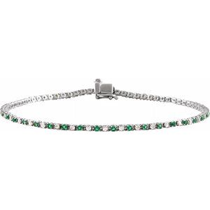 14K White Natural Emerald & 5/8 CTW Natural Diamond Line 7 1/4" Bracelet