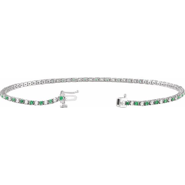 14K White Natural Emerald & 5/8 CTW Natural Diamond Link 7 1/4