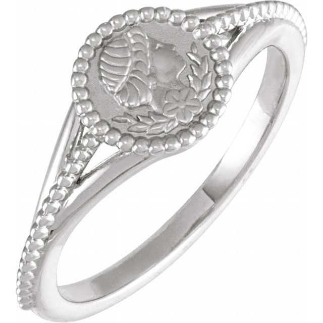 Sterling Silver 8.7 mm Beaded Cameo Medallion Ring