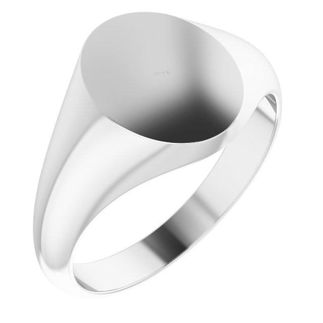 14K White 10x12 mm Oval Signet Ring