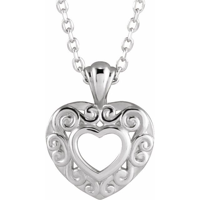 Sterling Silver 12.9x10.1 mm Pierced Heart 16-18" Necklace