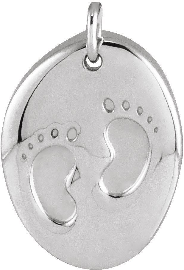 14K White Engravable Tiny Footprint Pendant