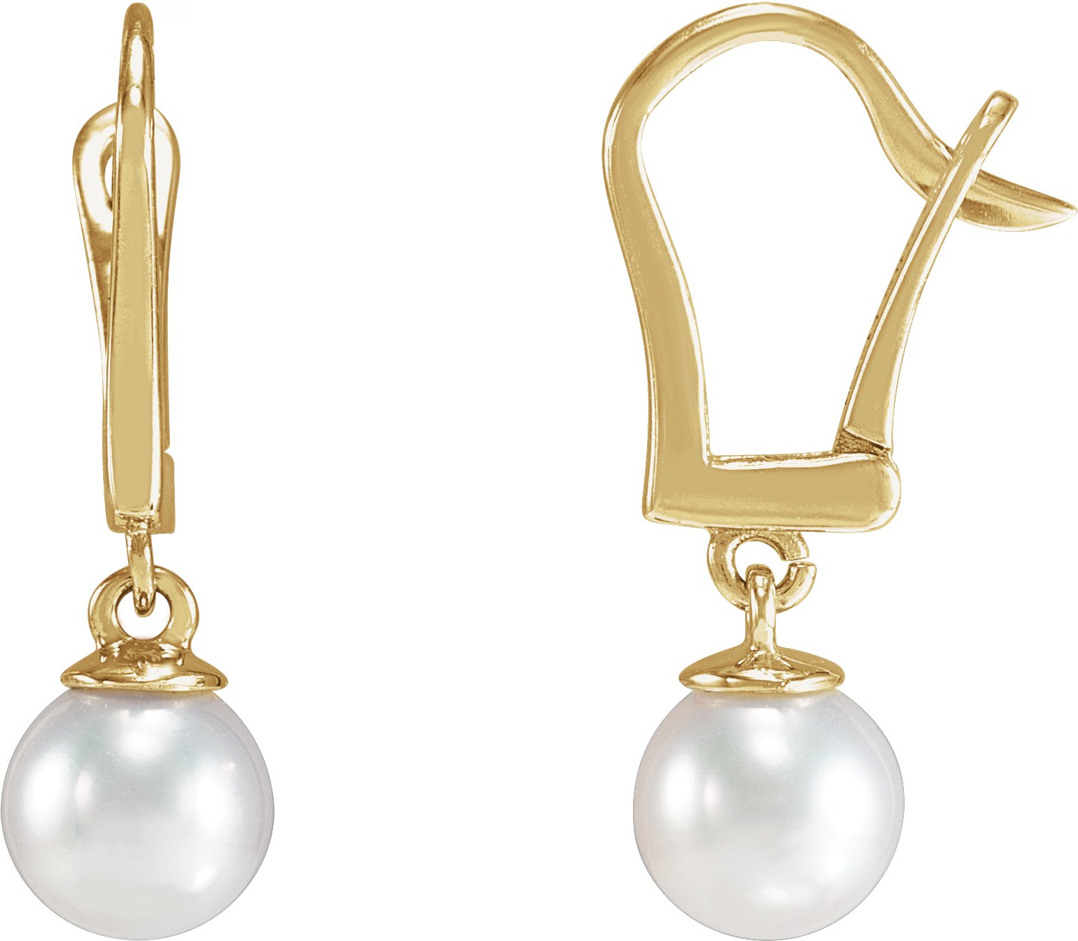 14K Yellow Cultured White Freshwater Pearl Earrings