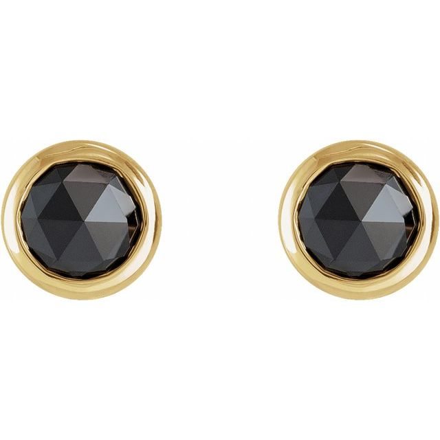 14K Yellow 1/2 CTW Rose-Cut Natural Black Diamond Bezel-Set Earrings