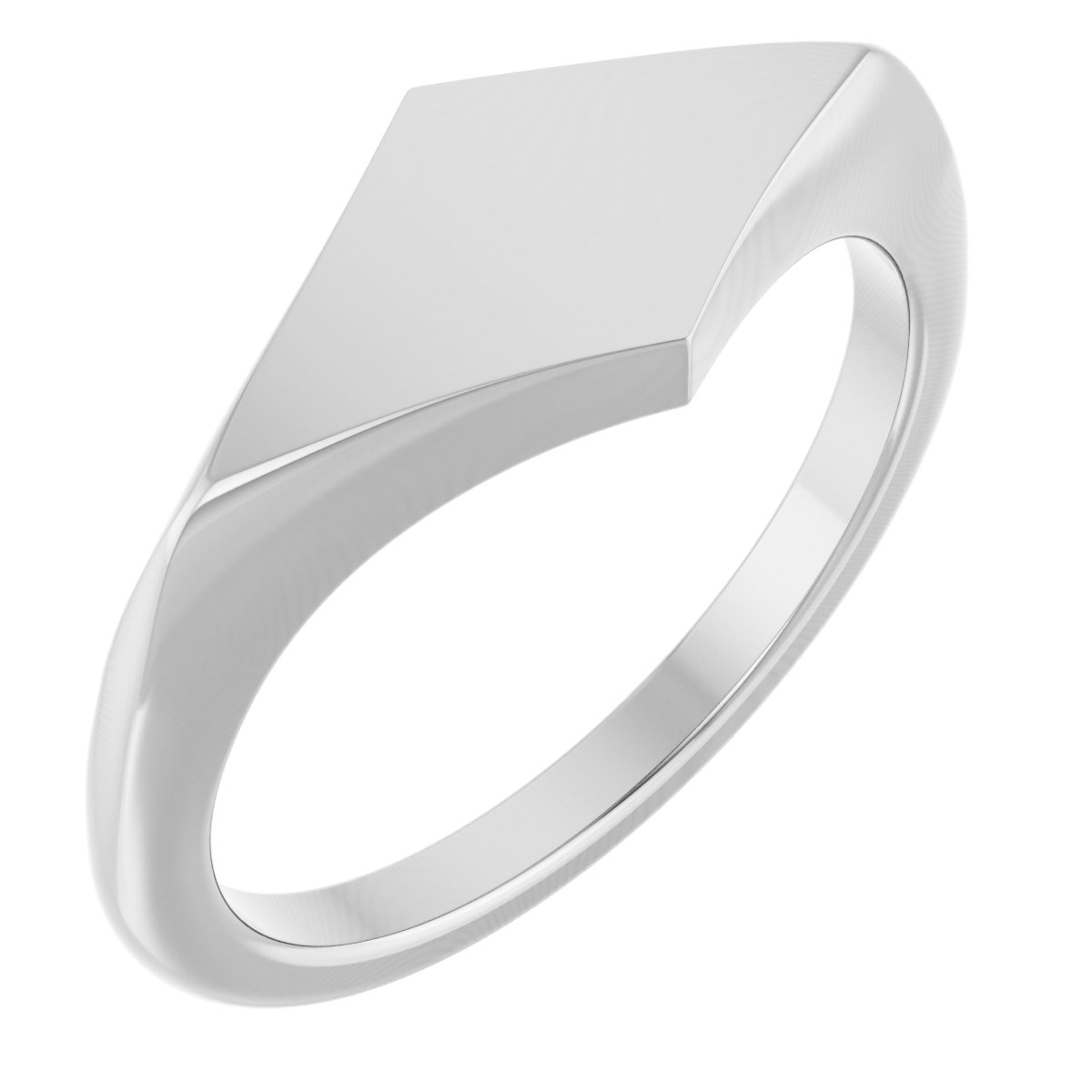 14K White Geometric Signet Ring