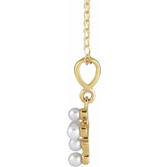14K Yellow Cultured White Seed Pearl Youth Cross 16