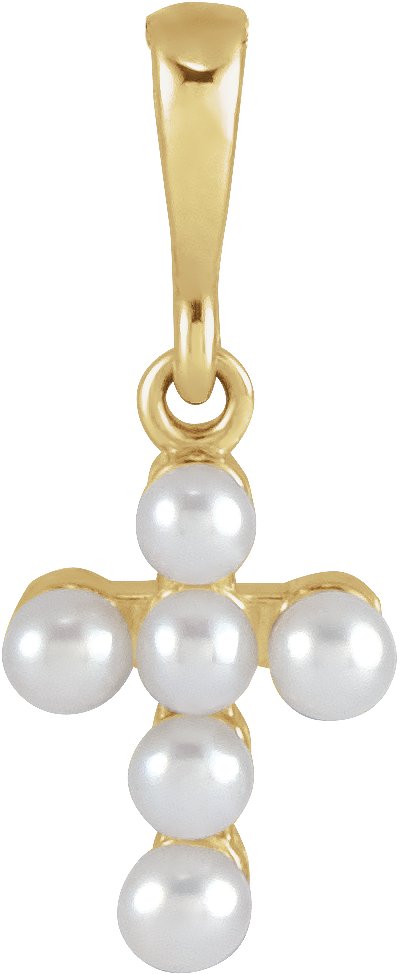 14K Yellow Cultured White Seed Pearl Youth Cross Pendant Ref 19671187