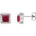 Sterling Silver Lab-Grown Ruby & .08 CTW Natural Diamond Halo-Style Earrings