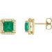 14K Yellow Lab-Grown Emerald & .08 CTW Natural Diamond Halo-Style Earrings