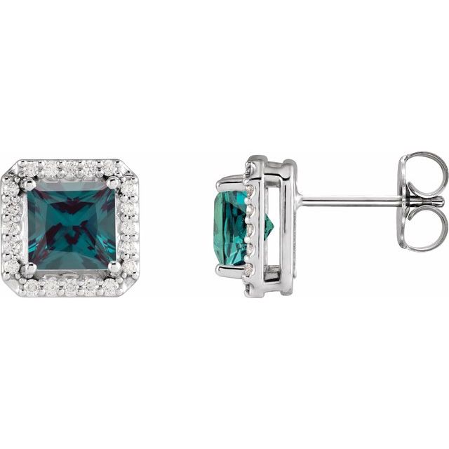 Sterling Silver Lab-Grown Alexandrite & .08 CTW Natural Diamond Halo-Style Earrings
