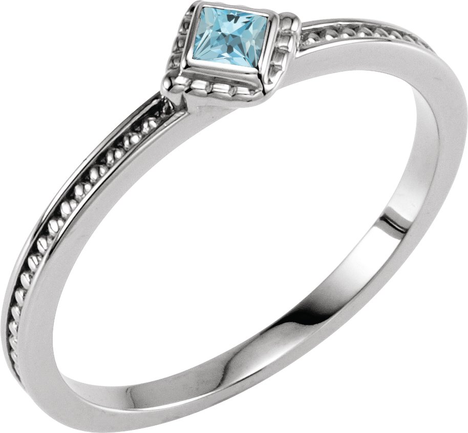 Sterling Silver Natural Aquamarine Family Stackable Ring