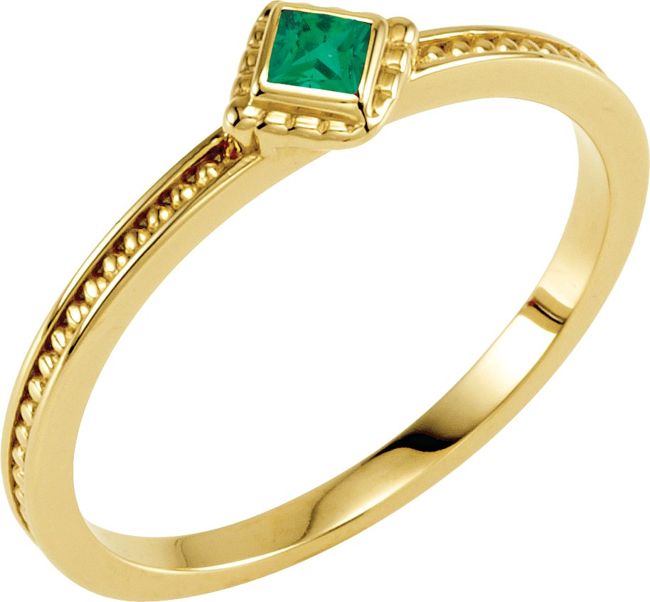 14K Yellow Natural Emerald Family Stackable Ring