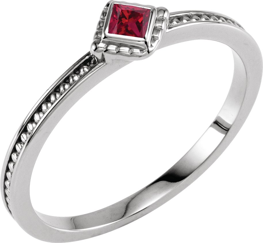 Sterling Silver Lab-Grown Ruby Family Stackable Ring