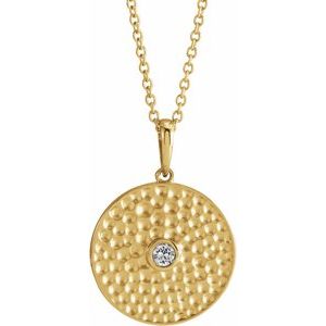 14K Yellow Natural White Sapphire Beaded Disc 16-18" Necklace