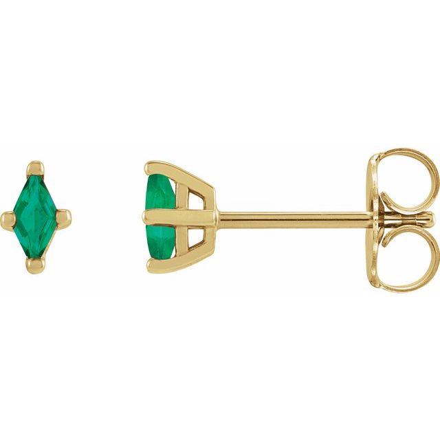 14K Yellow 4x2 mm Lab-Grown Emerald Earrings