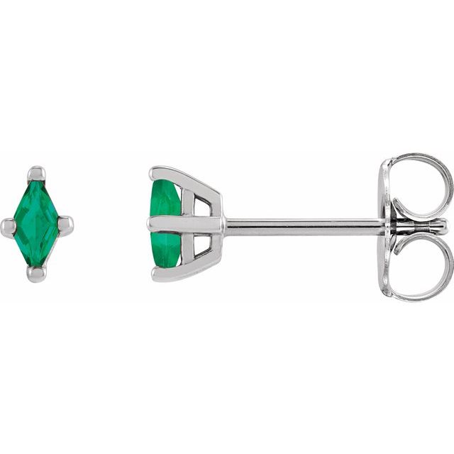 14K White 4x2 mm Lab-Grown Emerald Earrings