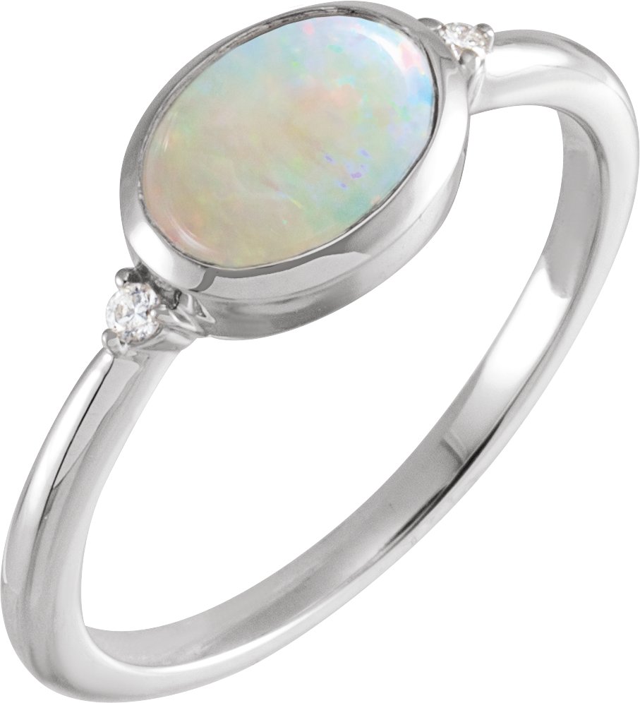 Platinum Natural White Ethiopian Opal and .03 CTW Natural Diamond Ring Ref 18831089