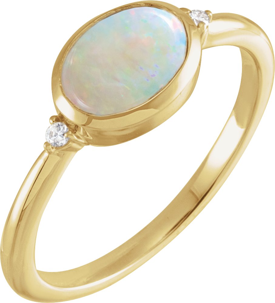 14K Yellow Natural White Ethiopian Opal and .03 CTW Natural Diamond Ring Ref 18831112