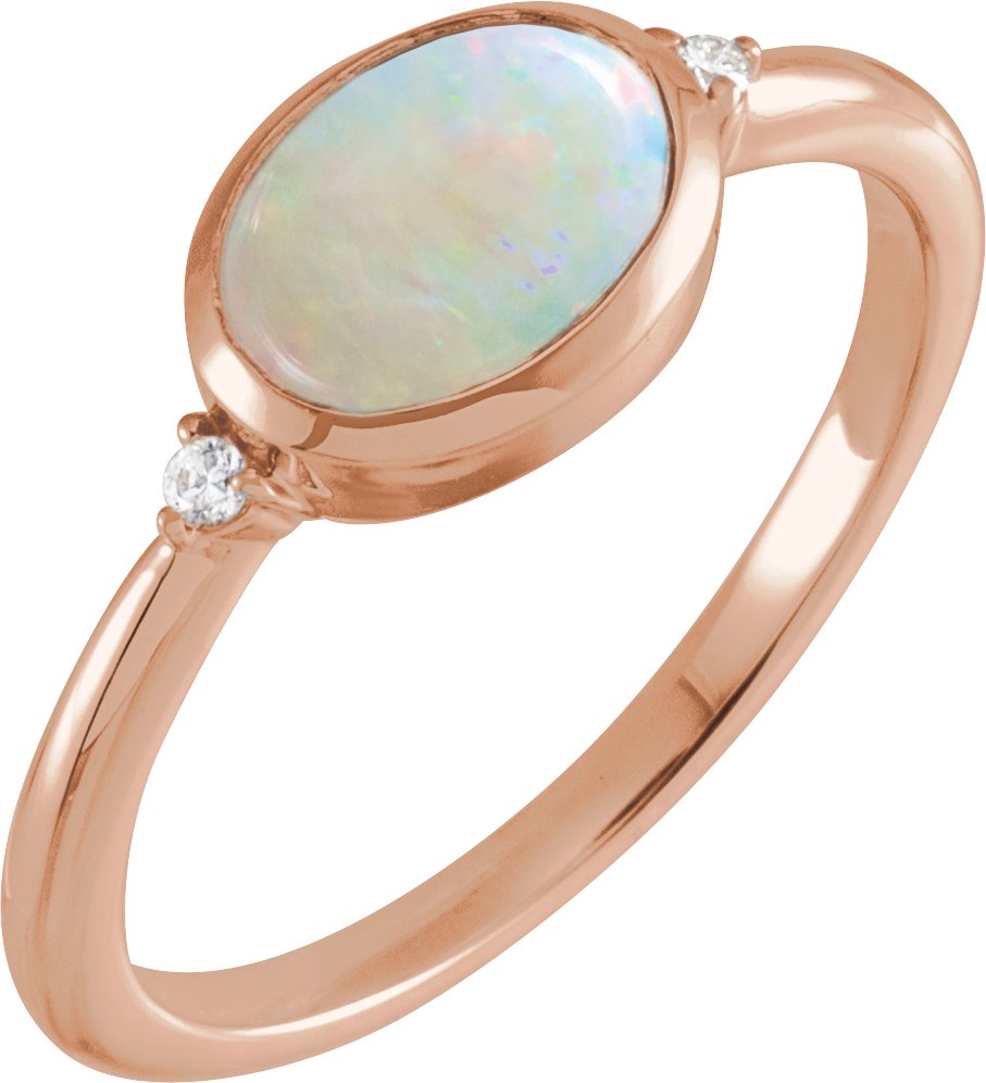 14K Rose Natural White Ethiopian Opal & .03 CTW Natural Diamond Ring