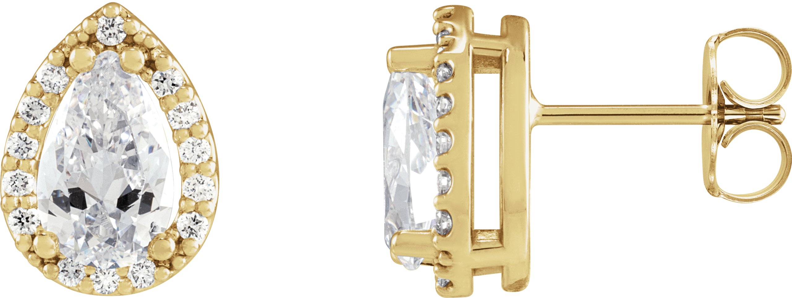 Pear 4-Prong Halo-Style Low Stud Earring