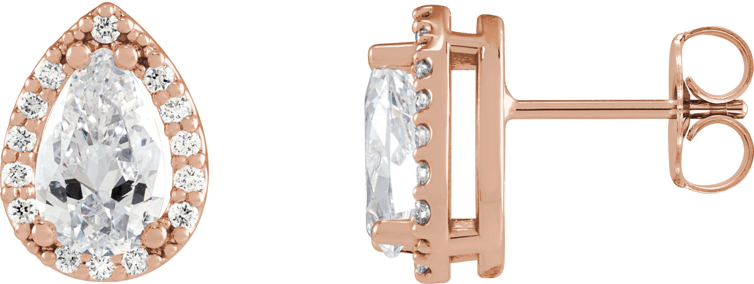 Pear 4-Prong Halo-Style Low Stud Earring