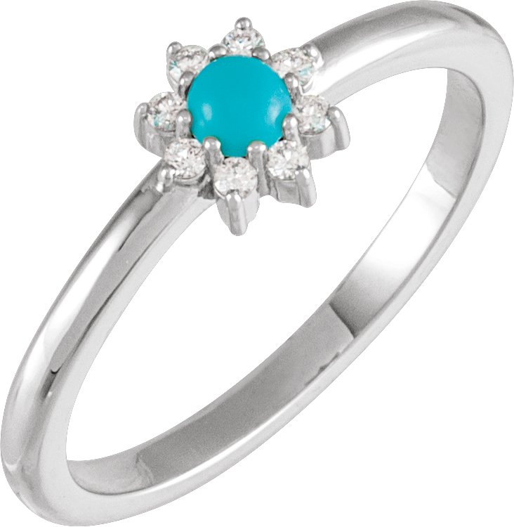 14K White Natural Turquoise and .07 CTW Natural Diamond Halo Style Ring Ref 19625845