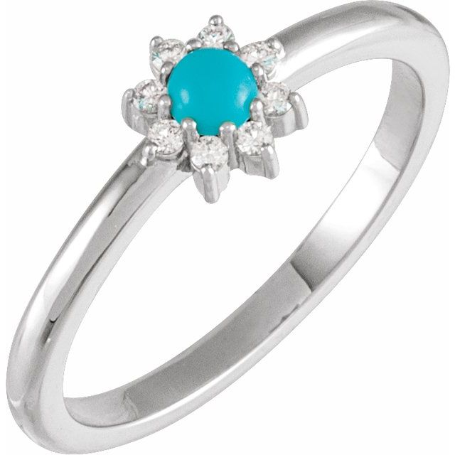 14K White Natural Turquoise & .07 CTW Natural Diamond Halo-Style Ring 