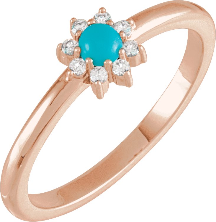 14K Rose Natural Turquoise and .07 CTW Natural Diamond Halo Style Ring Ref 19625817