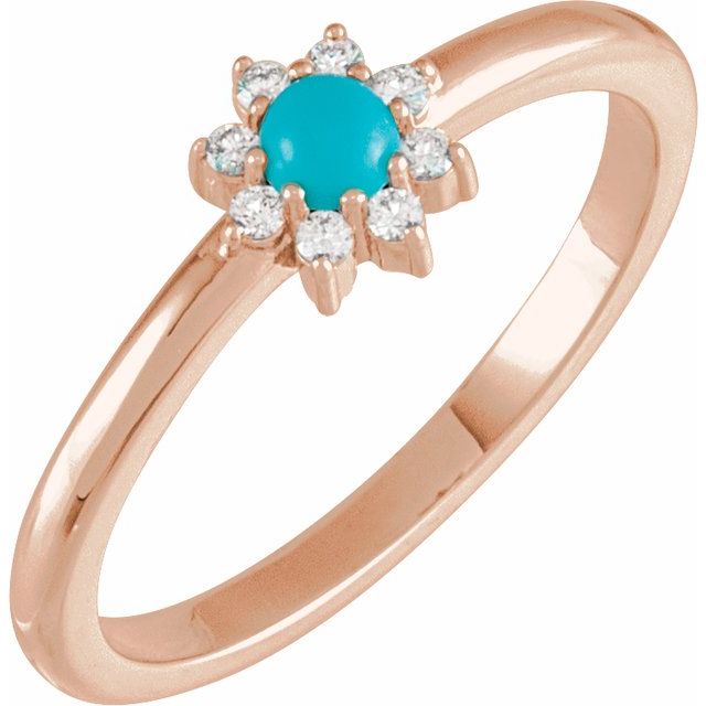 14K Rose Natural Turquoise & .07 CTW Natural Diamond Halo-Style Ring 